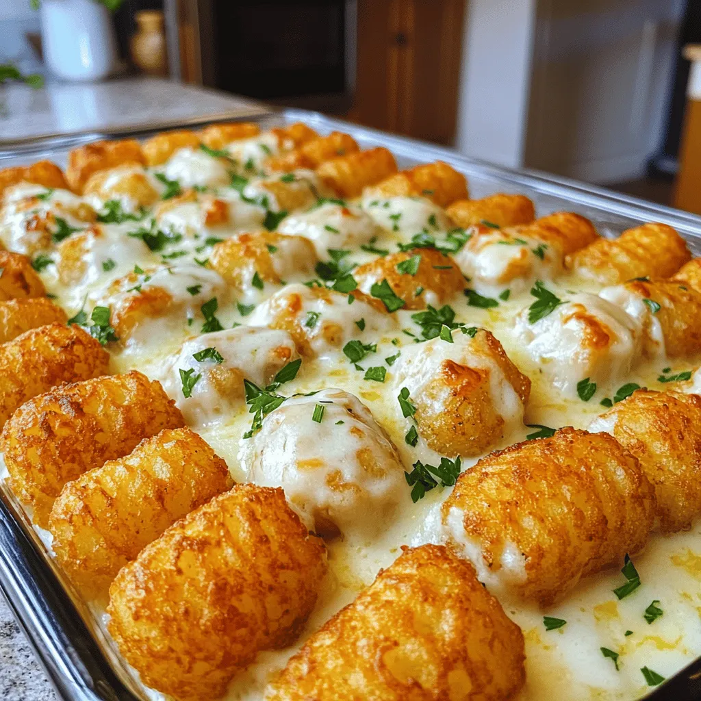 Savory Creamy Chicken Alfredo Tater Tot Casserole Dish