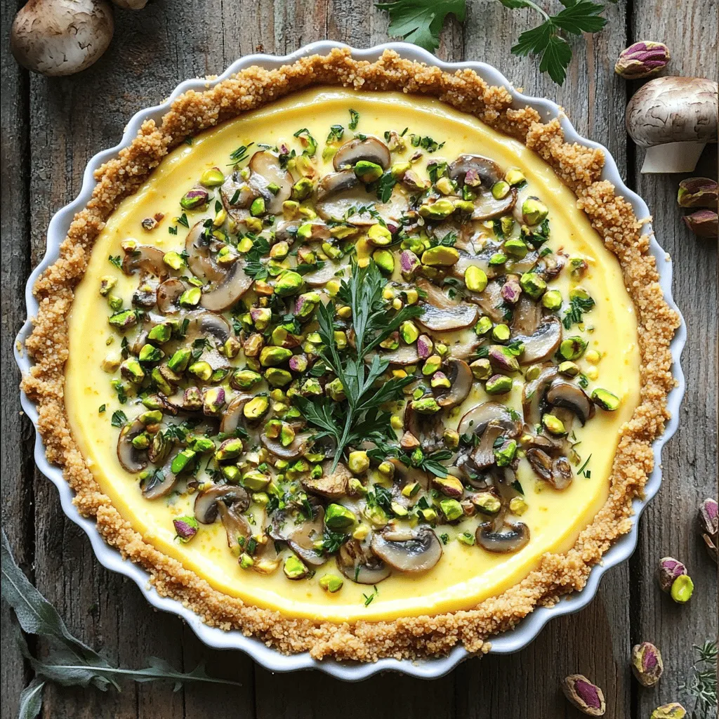 Pistachio and Mushroom Cheesecake with Feta Crust