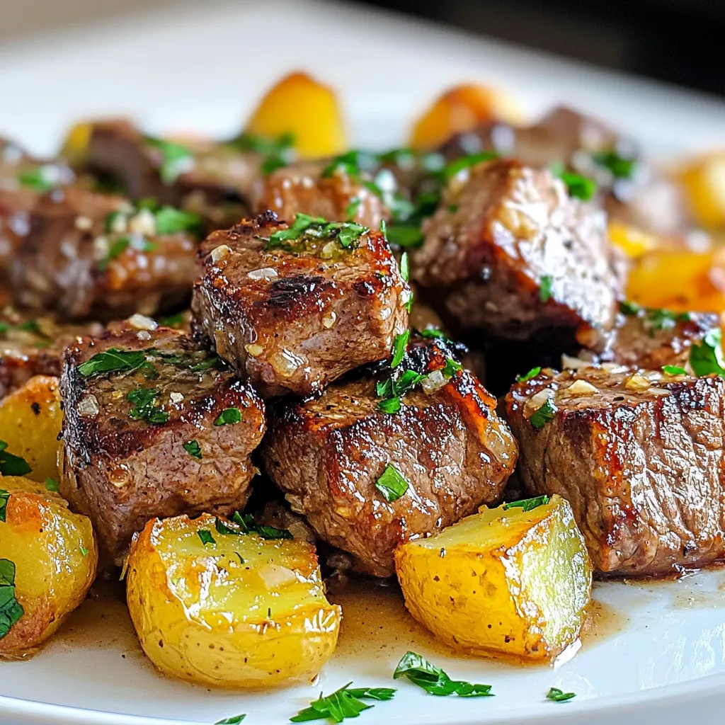 Garlic Butter Steak Bites and Potatoes Delightful Dish