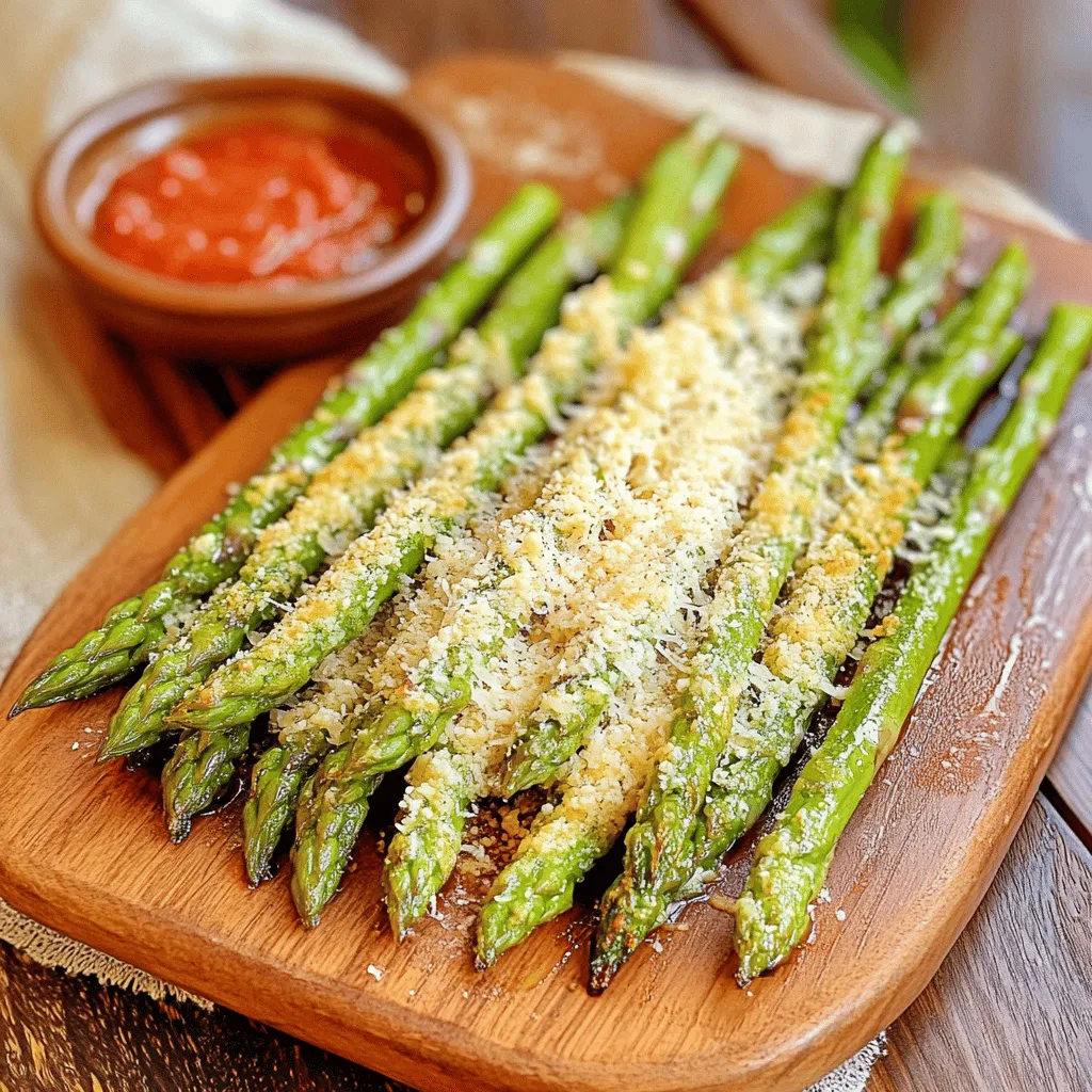 To make Crispy Asparagus Asiago Spears, you need a few main items: - 1 bunch fresh asparagus, trimmed - 1/2 cup grated Asiago cheese - 1/2 cup breadcrumbs (panko works best for extra crispiness) - 1 teaspoon garlic powder - 1 teaspoon onion powder - 1/2 teaspoon smoked paprika - Salt and pepper to taste - 2 large eggs, beaten - 1/4 cup all-purpose flour - Olive oil spray