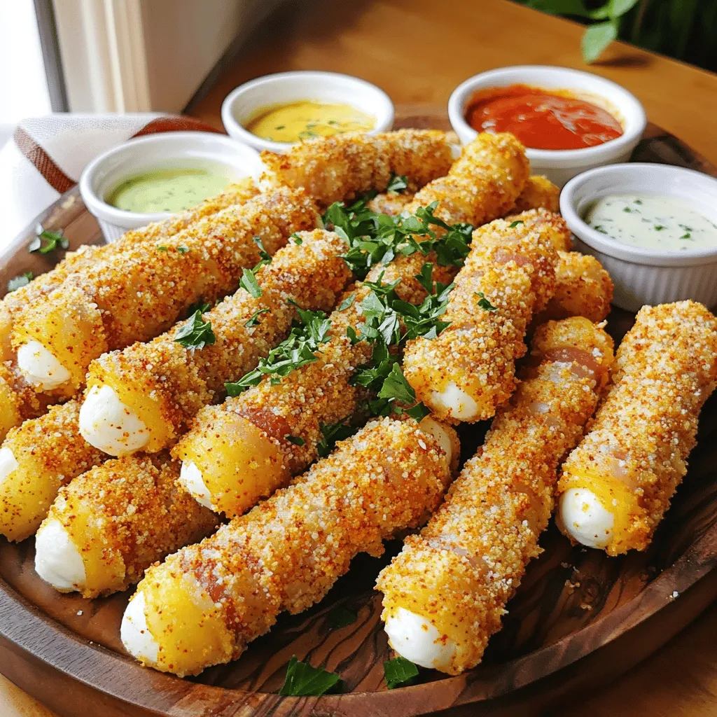 To make Nashville hot bacon-wrapped mozzarella sticks, you need a few key ingredients. First, grab 12 mozzarella sticks. These are the stars of the show. Next, you
