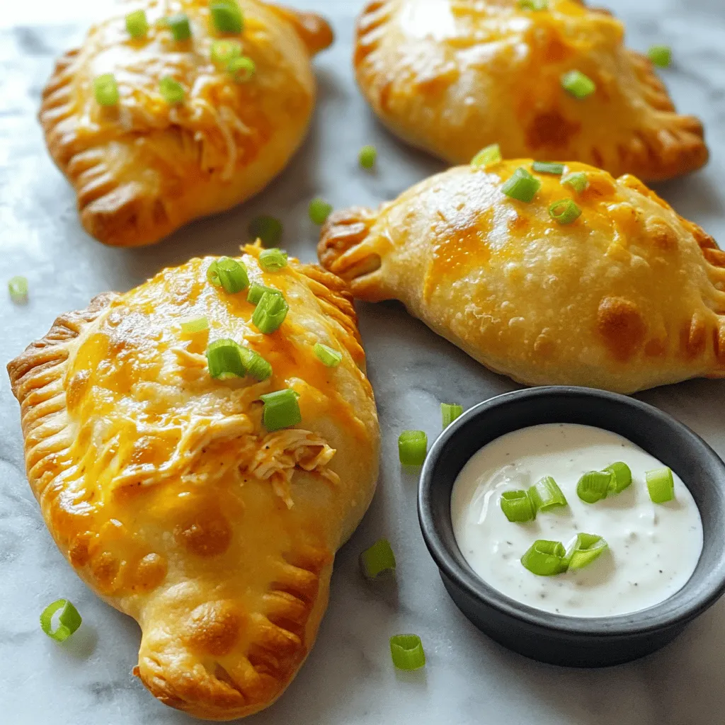 To make mini football calzones, gather these ingredients: - 2 cups shredded cooked chicken - 1/2 cup buffalo sauce - 1 cup shredded mozzarella cheese - 1/2 cup softened cream cheese - 1 teaspoon garlic powder - 1 teaspoon onion powder - 1/2 teaspoon black pepper - 1 package refrigerated pizza dough - 1 egg, beaten (for egg wash) - Chopped green onions (for garnish) - Ranch or blue cheese dressing (for dipping)