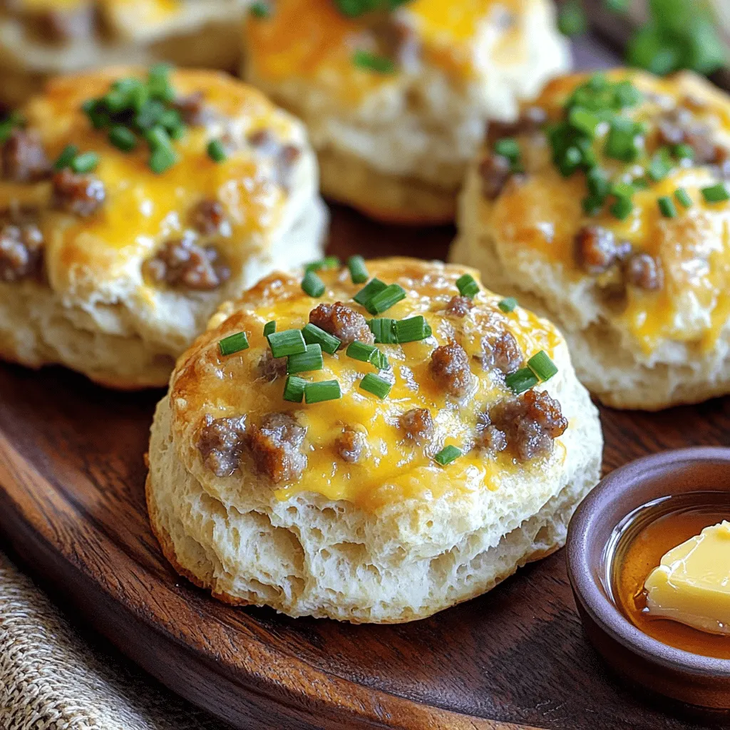 - 2 cups all-purpose flour - 1 tablespoon baking powder - 1/2 teaspoon baking soda - 1/2 teaspoon salt - 1/4 cup unsalted butter, cold and diced - 1 cup grated sharp cheddar cheese - 1 cup cooked sausage, crumbled (Italian or breakfast sausage works well) - 3/4 cup buttermilk (or regular milk with a splash of vinegar) - 1 teaspoon garlic powder (optional) - 1 tablespoon fresh chives, chopped (optional)