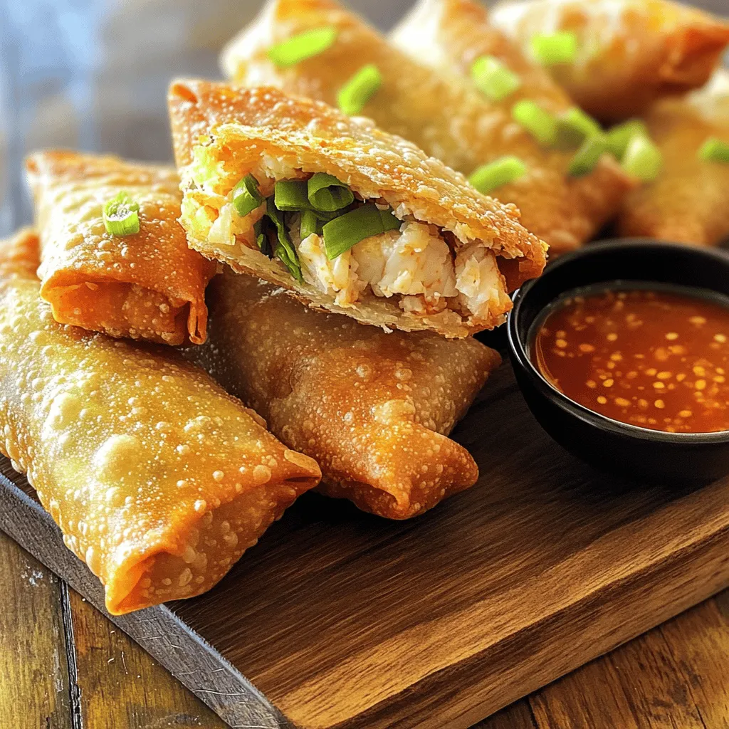 Crab cake egg rolls blend the classic taste of crab cakes with Asian flavors. They are a fun twist on both dishes. The crunchy egg roll wrapper holds a savory, crab-filled center. This mix of textures makes them a hit at any gathering.