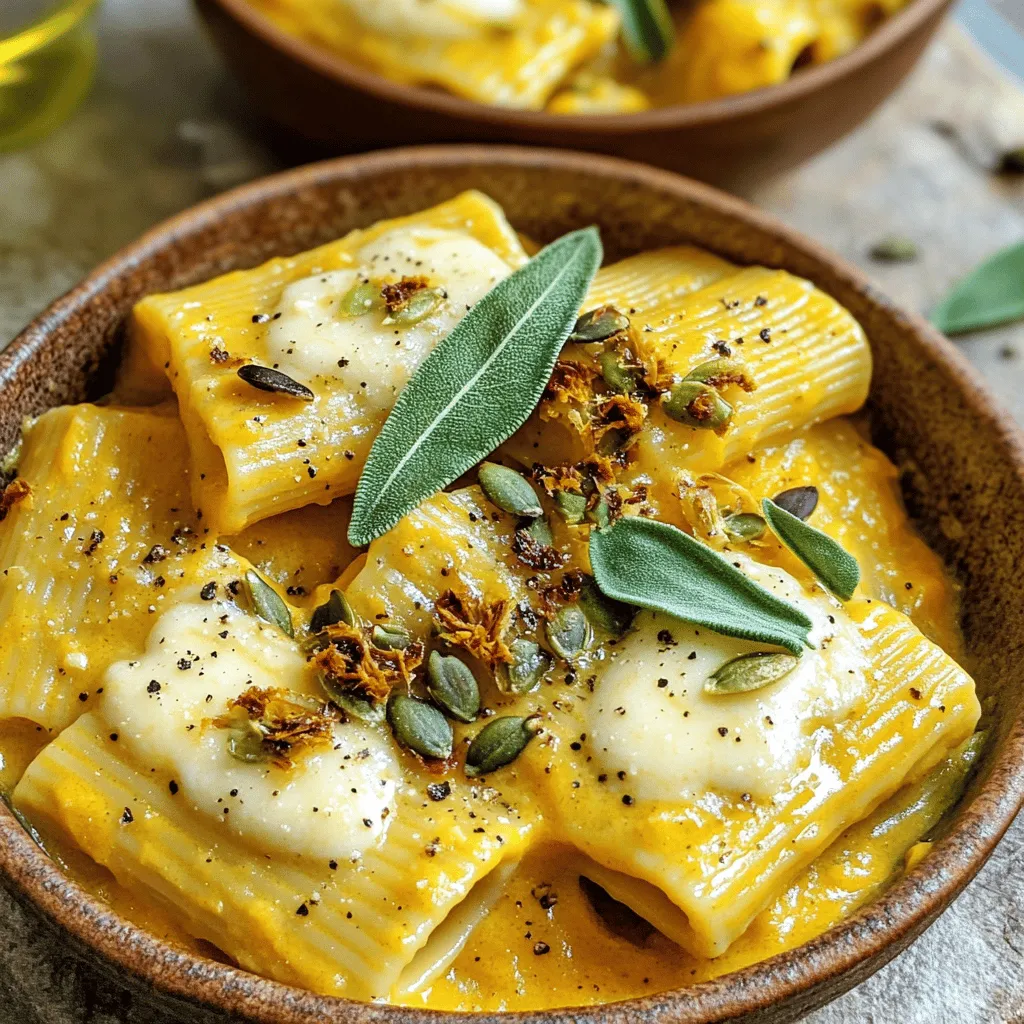 Pumpkin and Gruyere rigatoni needs a few simple ingredients. First, you will need rigatoni pasta. It holds sauce well and gives a nice bite. Next, pumpkin puree is a star in this dish. I prefer using canned pumpkin for ease, but homemade works great too.
