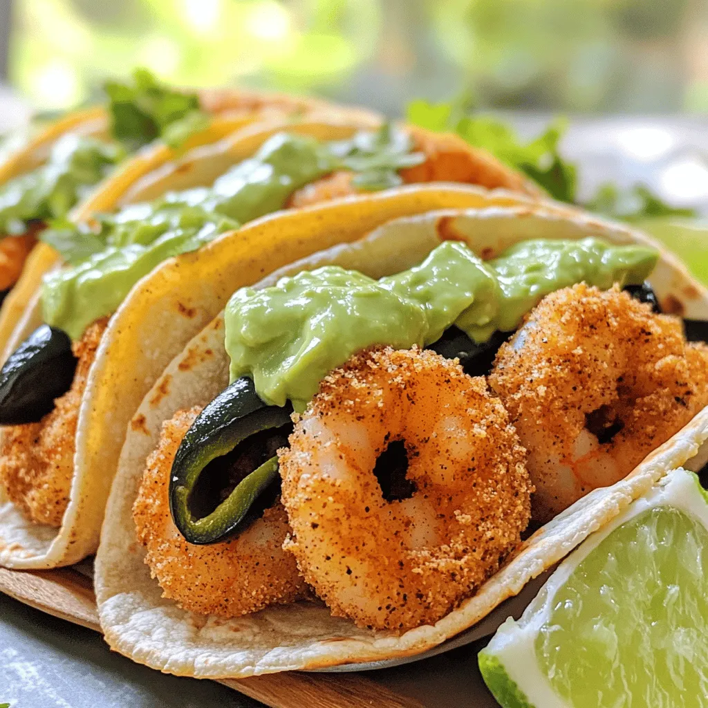 Crispy Shrimp &#038; Poblano Tacos with Avocado Cilantro Sauce