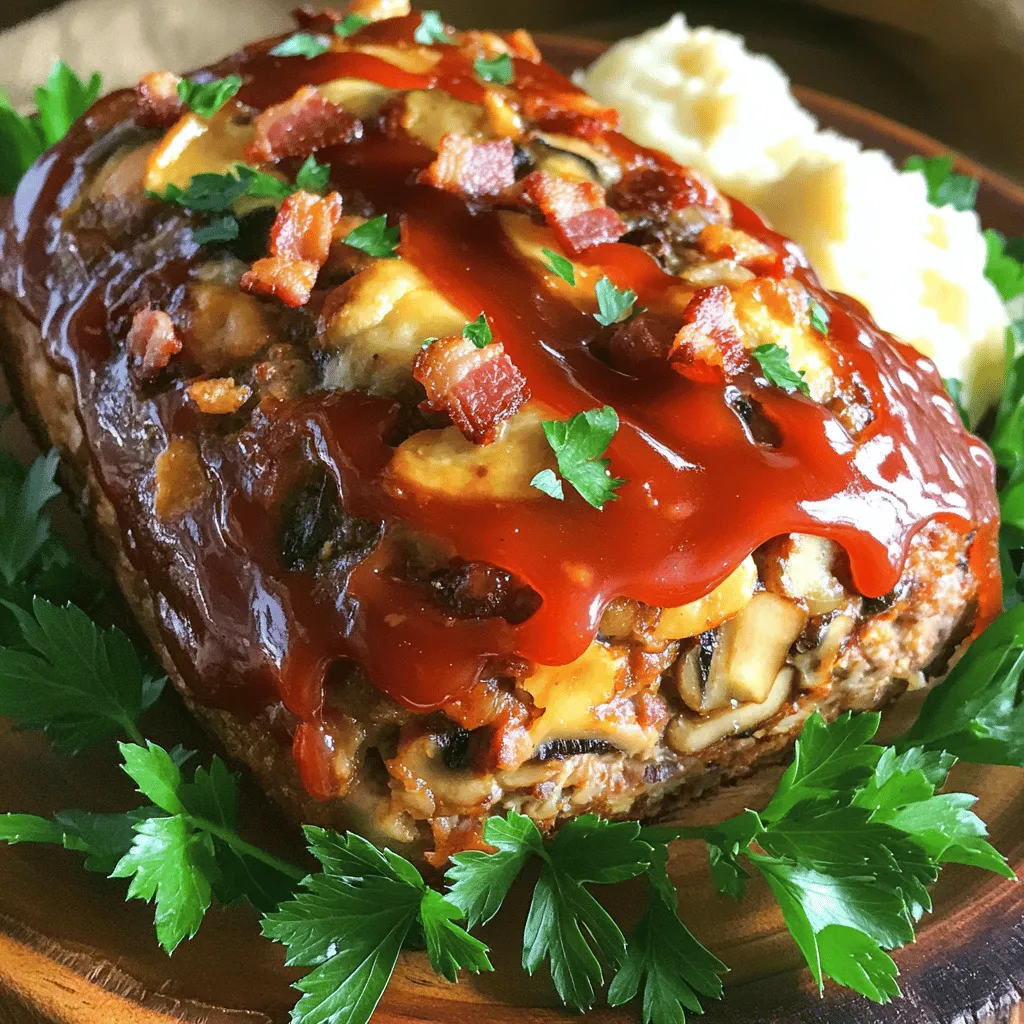 Satisfying Bacon Mushroom Swiss Cheese Meatloaf Recipe
