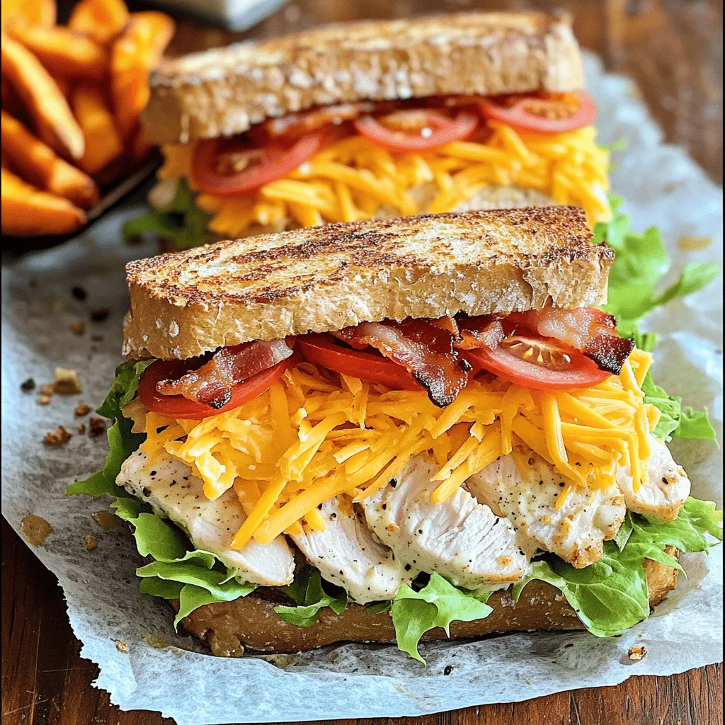 For the Easy Chicken Bacon Ranch Sandwich Delight, gather the following items: - 2 boneless, skinless chicken breasts - 4 slices of crispy bacon - 1/2 cup ranch dressing - 1 cup shredded lettuce - 1 large tomato, sliced - 1/2 cup shredded cheddar cheese - 4 whole-grain sandwich rolls - Salt and pepper to taste - Olive oil for cooking