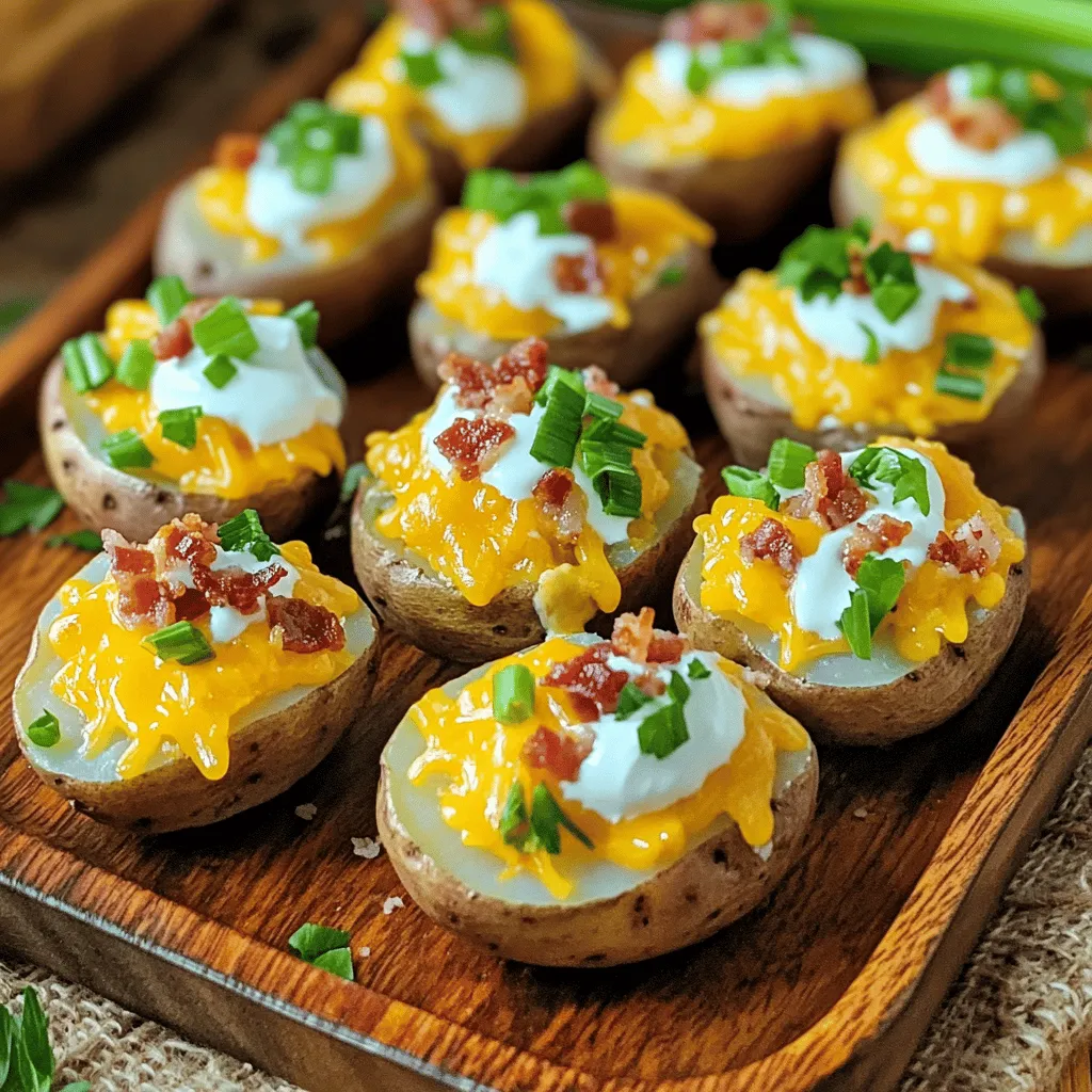 To make mini loaded baked potatoes, you need some simple ingredients. Start with 12 small baby potatoes. These mini baked potatoes are easy to handle and perfect for appetizers.