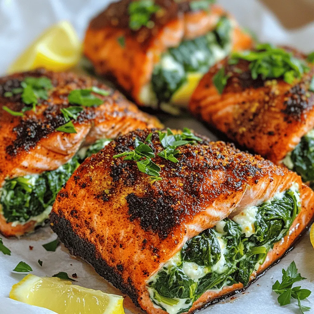 Blackened Salmon Stuffed with Spinach and Parmesan Delight