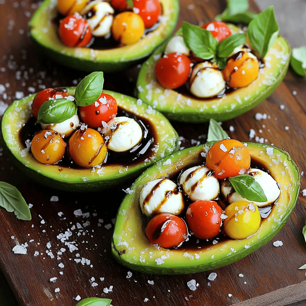 To make Caprese stuffed avocado, you need simple and fresh ingredients. For this dish, gather two ripe avocados, one cup of halved cherry tomatoes, and one cup of halved fresh mozzarella balls. These ingredients create the classic Caprese flavor you know and love.