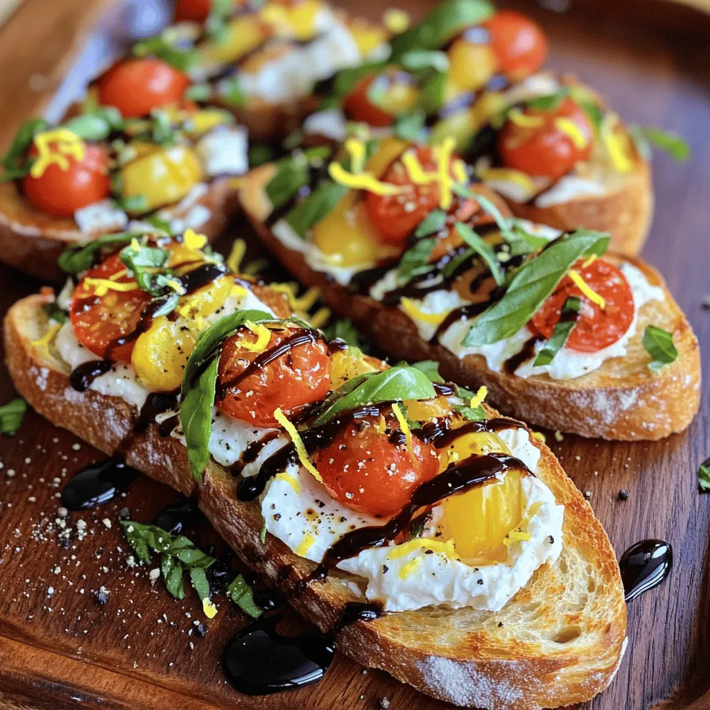 To make burrata bruschetta, you need some key ingredients. Here’s the list: - 1 large ball of burrata cheese - 1 French baguette, sliced into 1/2-inch thick pieces - 1 cup cherry tomatoes, halved - 1/4 cup fresh basil leaves, chopped - 2 tablespoons extra-virgin olive oil - 1 tablespoon balsamic glaze - Salt and pepper to taste - Zest of 1 lemon - 1 garlic clove, halved