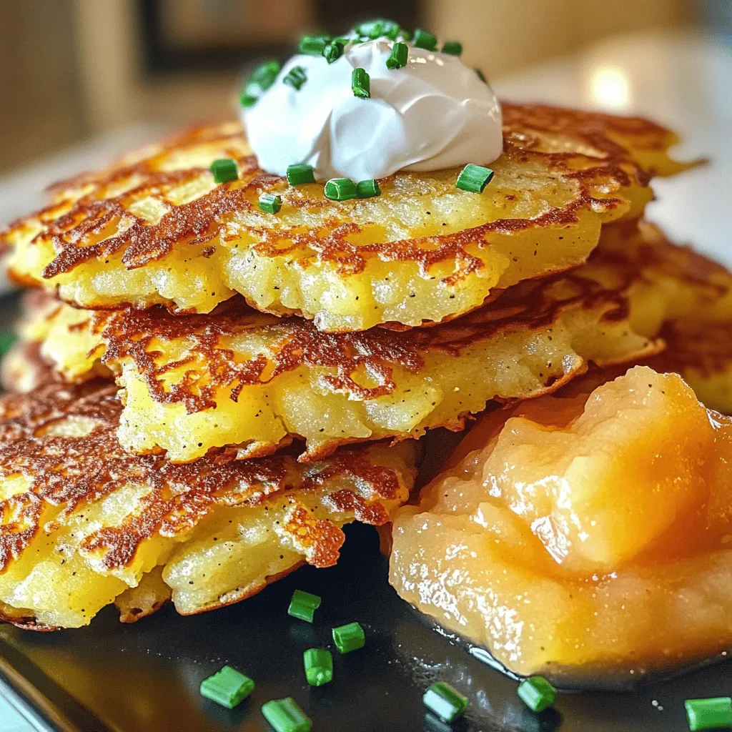 - 4 medium-sized potatoes, peeled and grated - 1 small onion, finely grated - 1 large egg - 1/4 cup all-purpose flour - 1 teaspoon baking powder - 1 teaspoon salt - 1/2 teaspoon black pepper - 1/2 teaspoon garlic powder - 1/4 cup vegetable oil (for frying) - Optional toppings: sour cream, applesauce, or chives for garnish