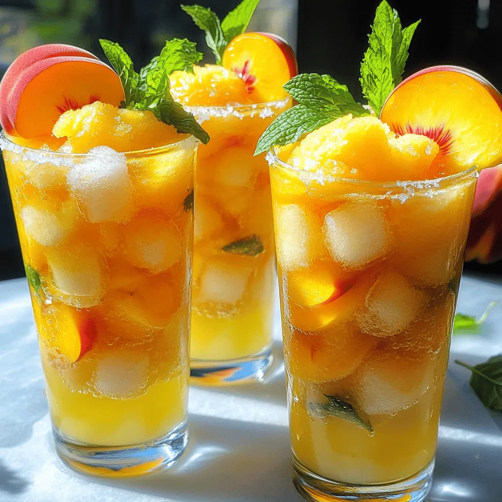 To make a perfect peach lemonade slush, you need just a few fresh ingredients. The main star is ripe peaches. You need four of them, peeled and sliced. Fresh fruit gives the best taste. For the lemonade, use one cup of freshly squeezed lemon juice. This amount comes from about four to five lemons.