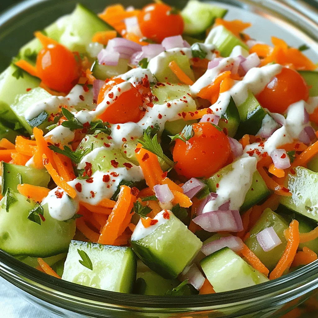 - Cucumber - Carrots - Celery - Red Onion - Cherry Tomatoes - Fresh Parsley - Greek Yogurt - Lemon Juice - Honey - Seasonings (Salt, Pepper, Crushed Red Pepper Flakes)
