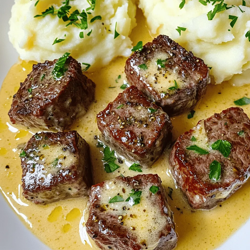 Creamy Garlic Butter Steak Bites with Mashed Potatoes