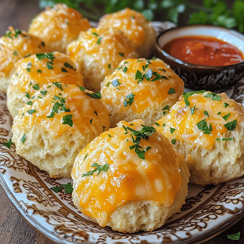 To make these tasty garlic butter cheese bombs, you need: - 1 can of Pillsbury refrigerated biscuits (8 count) - 1 cup shredded cheddar cheese - 4 tablespoons unsalted butter, melted - 2 cloves garlic, minced - 1 teaspoon dried parsley - ½ teaspoon garlic powder - ½ teaspoon onion powder - Salt and pepper to taste - Marinara sauce for dipping (optional)