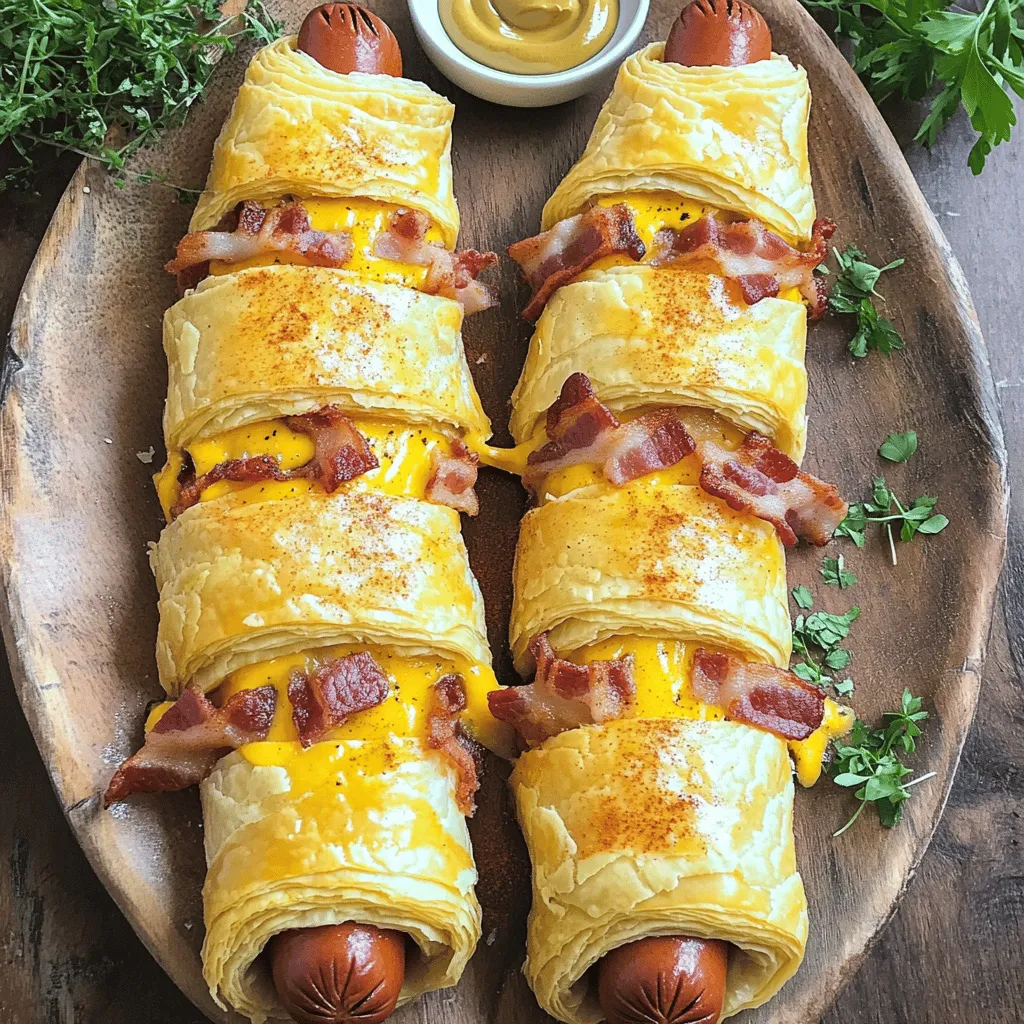 To make pigskin in a blanket, you need a few simple items. Start with 6 hot dogs and 6 slices of bacon. The bacon adds a nice crunch and flavor. You will also need one sheet of thawed puff pastry. This gives a great flaky texture. Next, grab 1 cup of shredded cheese. Cheddar works well, but feel free to use any cheese you like. You will also need 1 tablespoon of Dijon mustard and 1 tablespoon of honey for some sweetness. Finally, don’t forget 1 teaspoon of garlic powder, 1 egg for egg wash, and salt and pepper to taste.