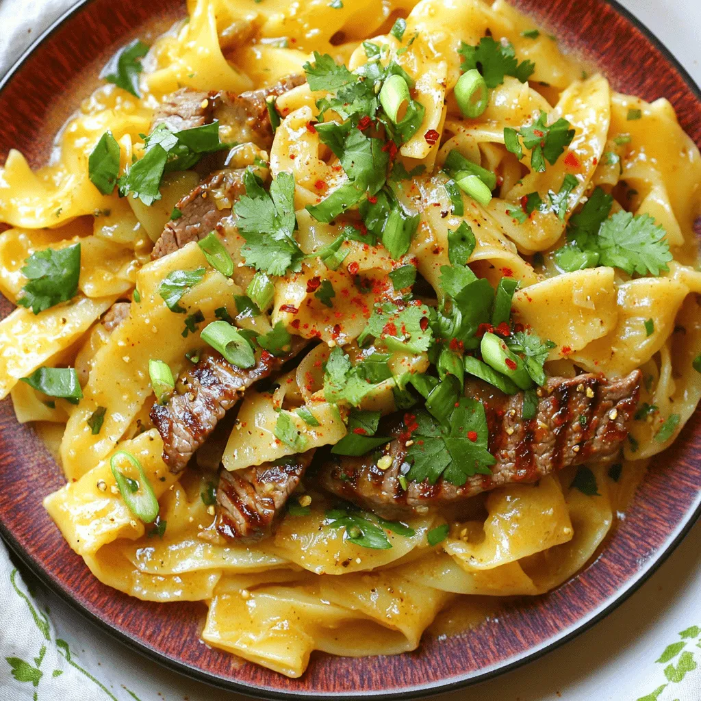 To make Garlic Butter Steak Lightning Noodles, you need a few key ingredients. First, use egg noodles. They cook fast and soak up flavors well. Next, flank steak is your star protein. It is tender and has great taste when cooked right. You also need butter, garlic, soy sauce, and oyster sauce. These make a rich garlic butter sauce that enhances the dish.