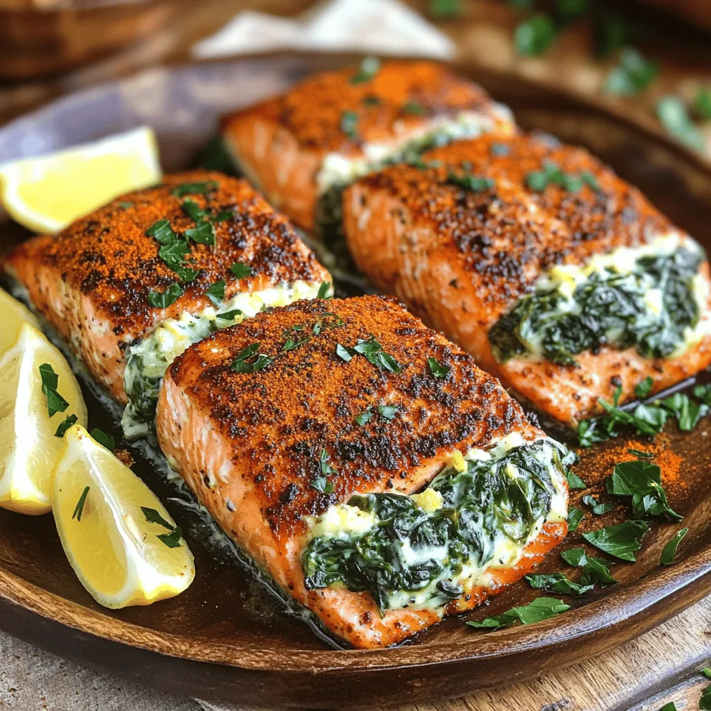 Blackened Salmon Stuffed with Spinach &#038; Parmesan Delight