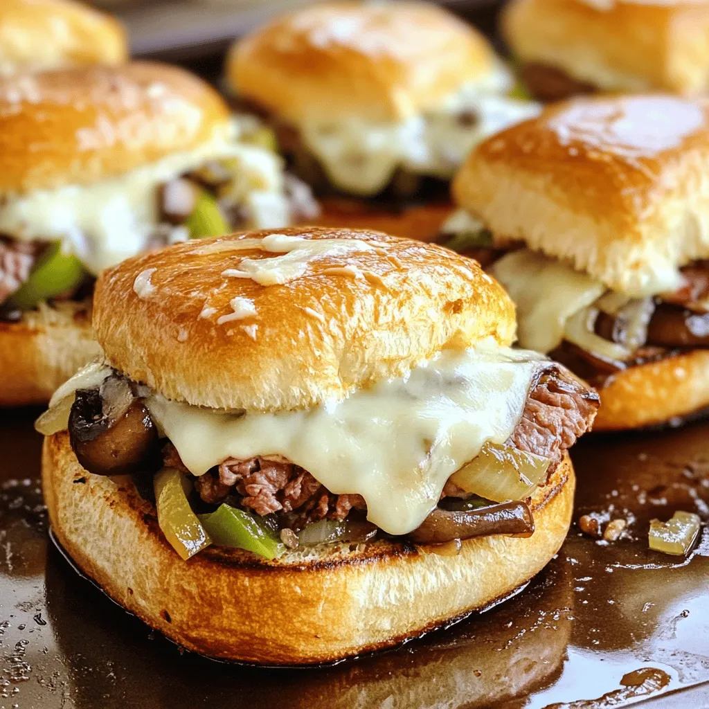 Philly Cheesesteak Sliders are mini sandwiches packed with flavor. They feature juicy ribeye steak, sautéed veggies, and melted cheese, all served on soft buns. This dish brings the classic Philly cheesesteak to a fun, bite-sized format.