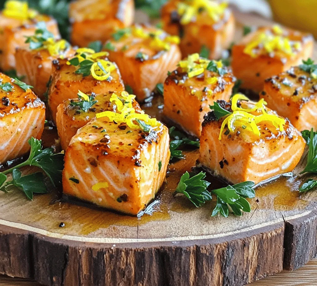 Savory Lemon Butter Salmon Bites are a delightful and modern take on a classic seafood dish that combines the rich flavors of salmon with the bright zestiness of lemon. This recipe is not just about tantalizing your taste buds; it also celebrates the health benefits of incorporating salmon into your diet. Salmon is renowned for its high omega-3 fatty acid content, which is essential for heart health, brain function, and reducing inflammation. These bites are perfect for a quick weeknight dinner, elegant gatherings, or even as a healthy appetizer for parties.