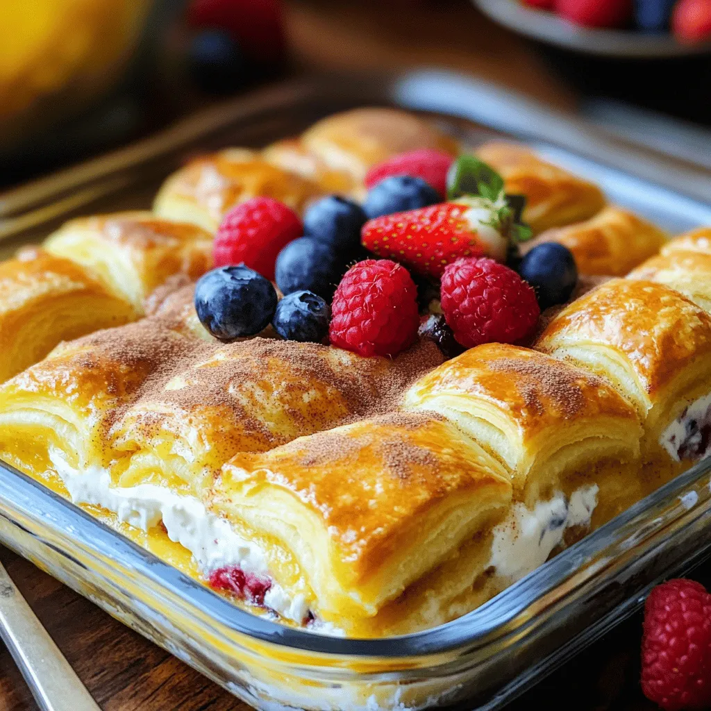- 2 cans of crescent roll dough - 8 oz cream cheese, softened - 1/2 cup granulated sugar - 1/4 cup powdered sugar - 1 teaspoon vanilla extract - 2 large eggs - 1 cup sour cream - 1/4 teaspoon salt - 1 tablespoon lemon juice - 1 teaspoon cinnamon (optional) - Fresh berries for topping (strawberries, blueberries, or raspberries)