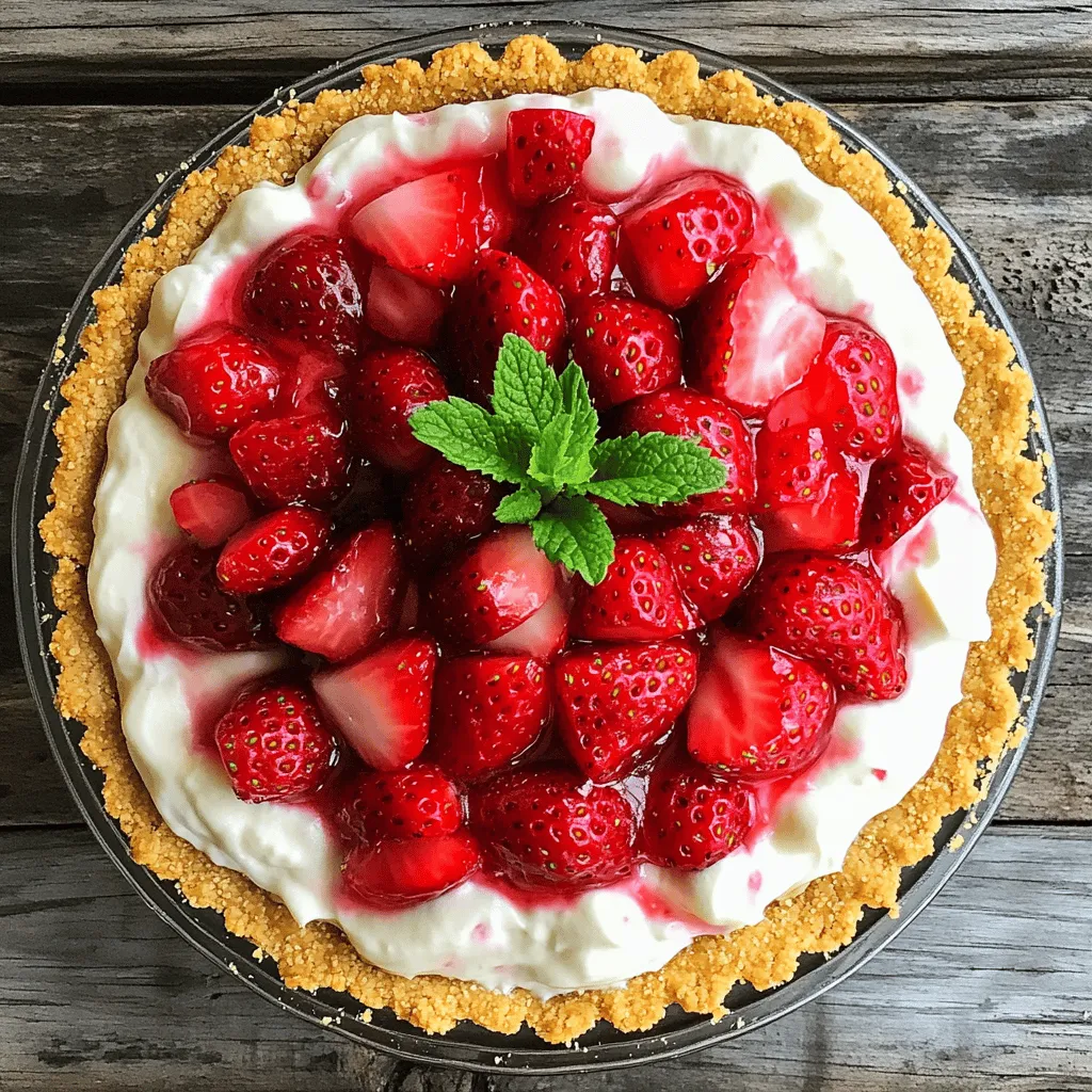 - 1 pre-made pie crust (9-inch, graham cracker or traditional) - 2 cups fresh strawberries, hulled and sliced - 1 cup heavy whipping cream - 1 cup cream cheese, softened - ½ cup powdered sugar