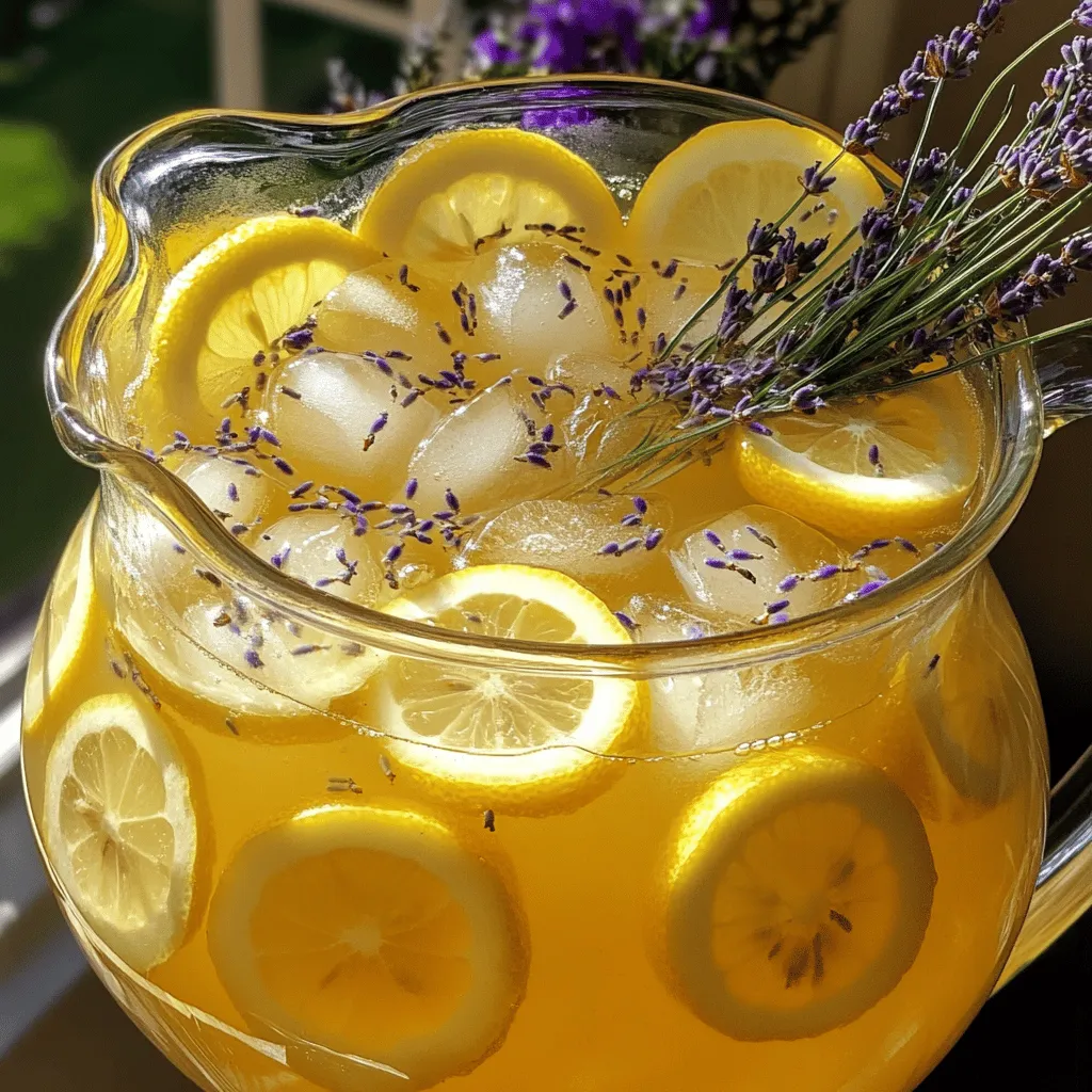 The main ingredients for sparkling lavender lemonade are simple yet delightful. You will need freshly squeezed lemon juice, honey or agave syrup, water, culinary lavender buds, and sparkling water. Each ingredient plays a key role in creating a balanced drink.