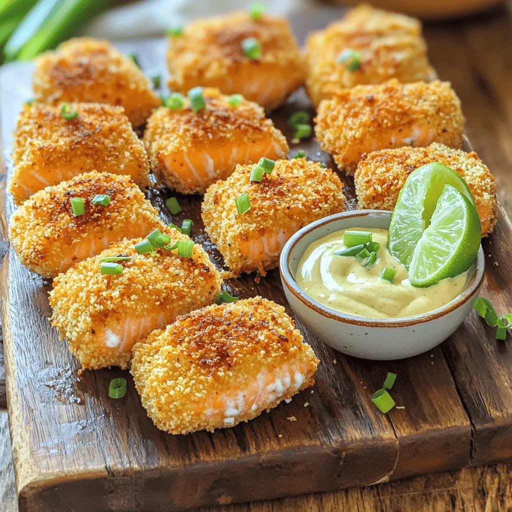 To make crispy bang bang salmon bites, you need fresh salmon, panko breadcrumbs, and some spices. The salmon should be skinless and boneless. You can cut it into bite-sized pieces for easy cooking. These salmon bites are both tasty and simple.