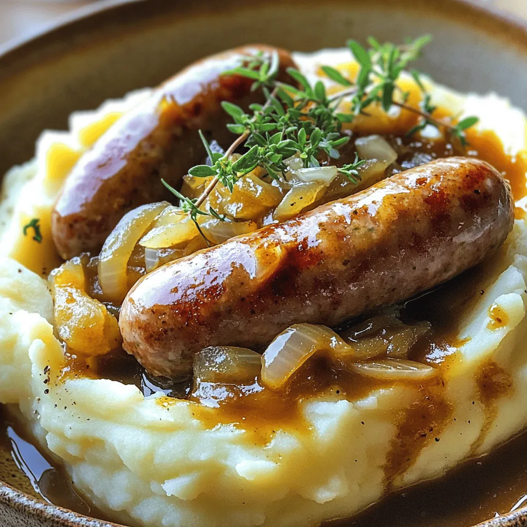 - 6 pork sausages (your choice of flavor) - 1 pound (450g) Yukon Gold potatoes, peeled and chopped - 1 cup whole milk - 4 tablespoons unsalted butter