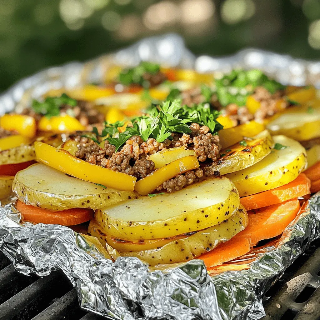 To make perfect grilled hobo dinner packets, you need fresh, simple ingredients. Here’s what you will need: - 2 medium potatoes, sliced thin - 2 medium carrots, sliced - 1 bell pepper, diced (any color) - 1 small onion, sliced - 2 cloves garlic, minced - 1 pound ground beef or turkey (or plant-based substitute) - 1 teaspoon smoked paprika - 1 teaspoon Italian seasoning - Salt and pepper to taste - 2 tablespoons olive oil - Fresh parsley, chopped (for garnish) - Aluminum foil