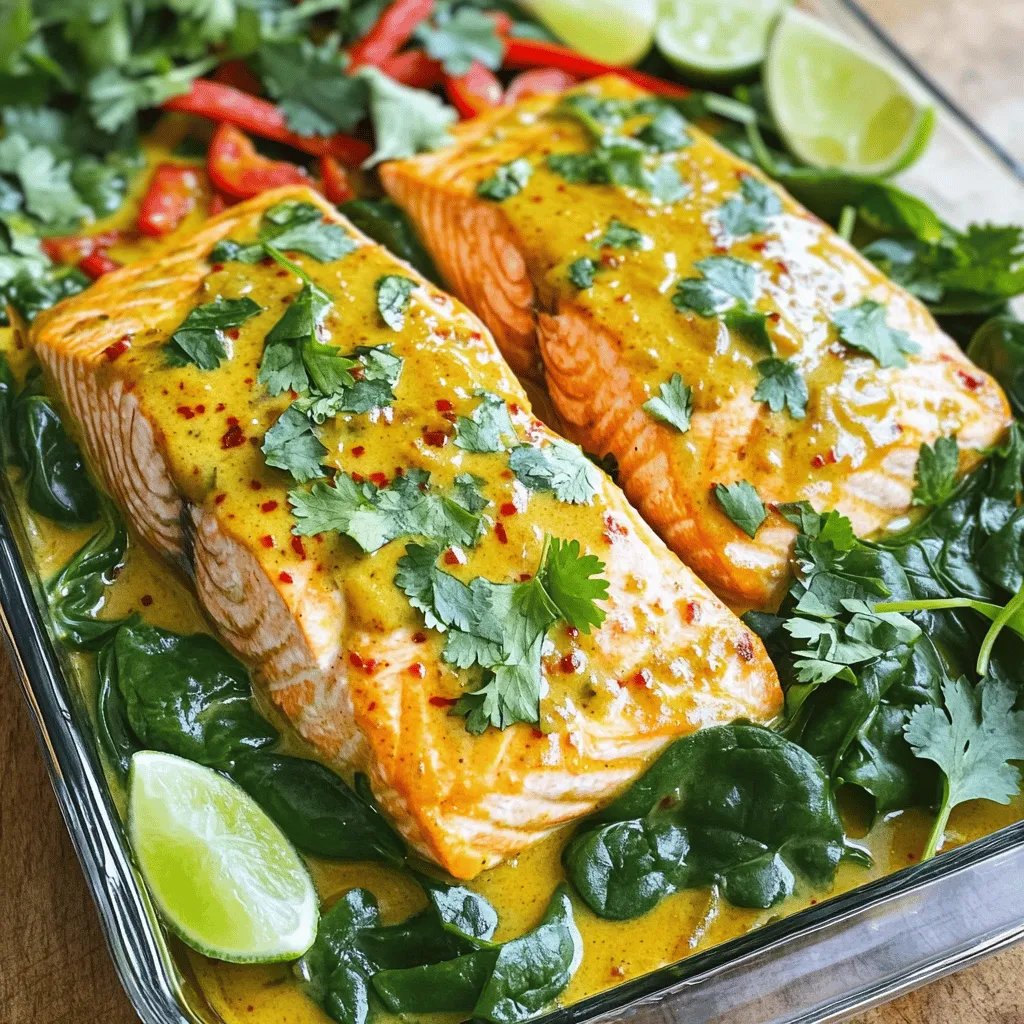 To make Coconut Curry Salmon with Garlic Butter, you need fresh ingredients. Gather four salmon fillets, each around six ounces. This fish is healthy and packed with nutrients. Next, grab a can of coconut milk, which enhances the dish