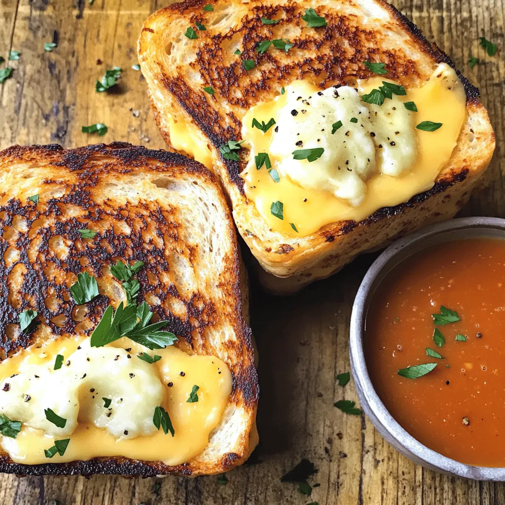 To make a roasted garlic grilled cheese, follow these simple steps. Start with the right ingredients. You need one head of garlic, four slices of artisanal bread, and four slices of sharp cheddar cheese. Softened unsalted butter, olive oil, and fresh parsley also add great flavor. Don