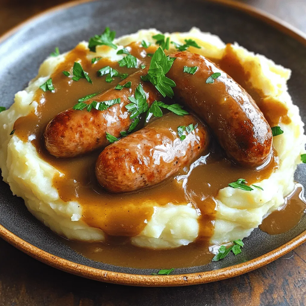 For an easy bangers and mash recipe, you need a few key ingredients. First, choose 6 pork sausages. You can pick spicy or herbed ones based on your taste. Next, grab 4 large potatoes. These will create your creamy mashed potatoes.