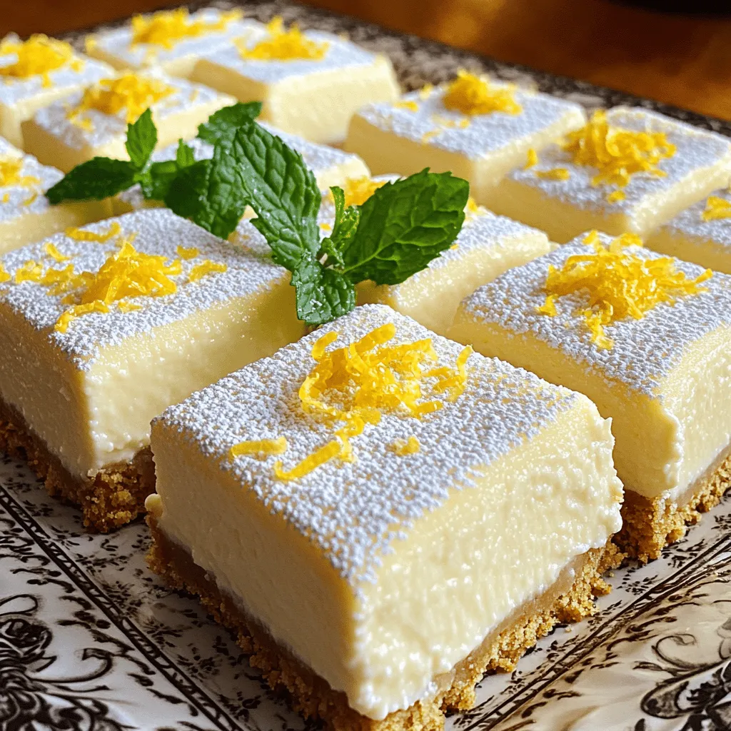 Lemon cheesecake squares are a bright and creamy dessert. They blend the rich taste of cheesecake with the zesty kick of lemon. This combination creates a treat that is both rich and refreshing. People love them for their balance of sweet and tart. The creamy lemon cheesecake melts in your mouth, while the crust adds a nice crunch.