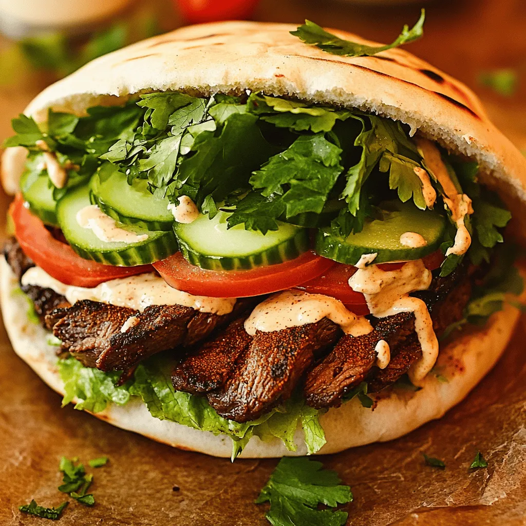 To make a great Beef Shawarma Supreme Sandwich, you need fresh and tasty ingredients. The main meat is beef flank steak. This cut is perfect because it is lean and tender. You want to slice it thinly to help it cook fast.