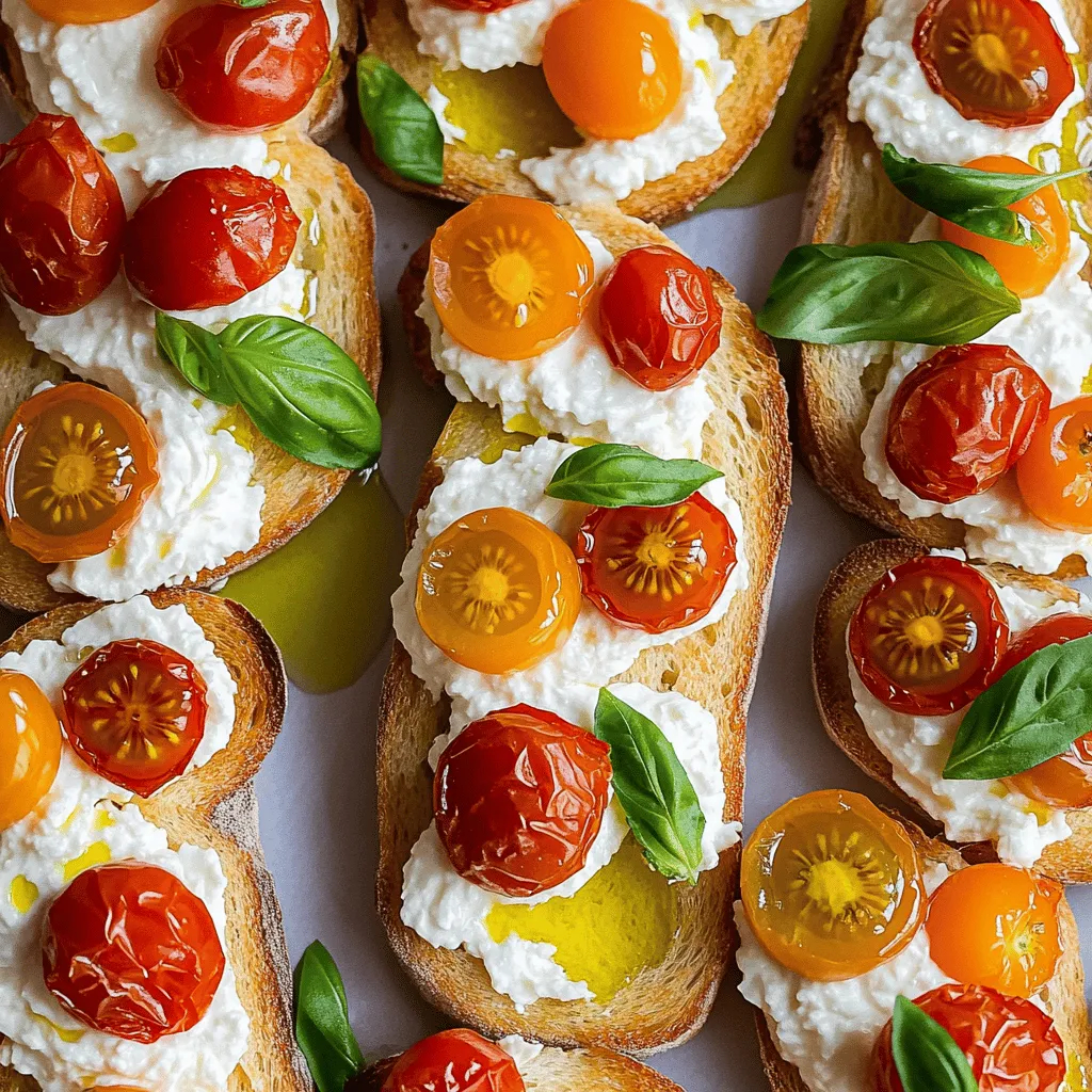 To make Garden Tomato & Whipped Feta Crostini, you will need: - 1 baguette, sliced into ½ inch pieces - 1 cup cherry tomatoes, halved - 1 cup feta cheese, crumbled - ½ cup cream cheese, softened - 2 tablespoons olive oil - 1 tablespoon lemon juice - 1 teaspoon dried oregano - 1 clove garlic, minced - Fresh basil leaves, for garnish - Salt and pepper to taste