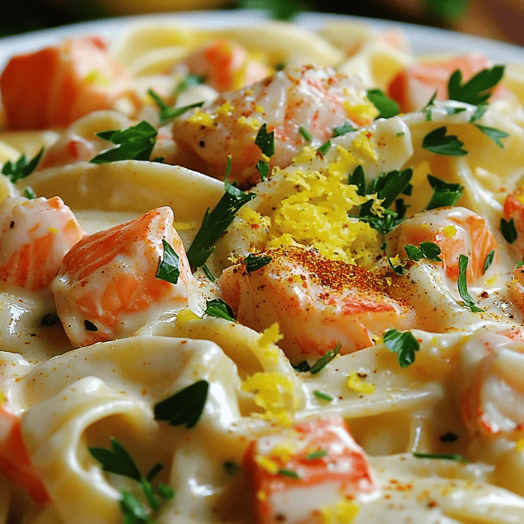 To make the perfect Cajun Lobster, Crab, and Salmon Alfredo, gather these fresh ingredients: