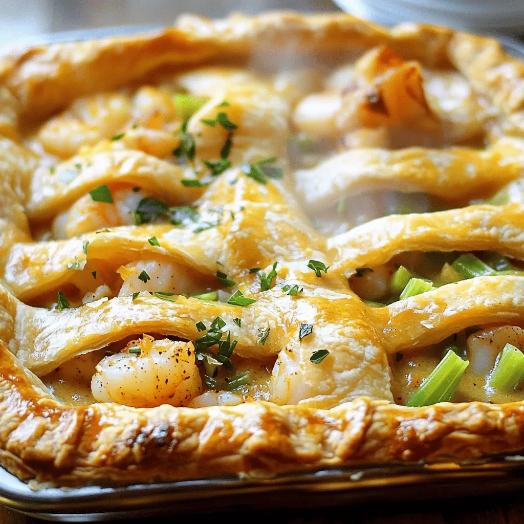 A Cajun seafood pot pie is rich and comforting. The star ingredients bring bold flavors and hearty textures. You will need shrimp, crab meat, and bay scallops. These seafood choices make a great mix. They add depth and taste to the pie.