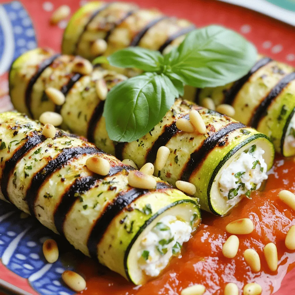 - 2 large zucchinis - 1 cup ricotta cheese - 1/4 cup grated Parmesan cheese - 2 tablespoons fresh basil, chopped - 1 tablespoon fresh parsley, chopped - 1 teaspoon lemon zest - Salt and pepper to taste - 1 cup marinara sauce (for serving) - Olive oil for drizzling - Optional: Pine nuts for garnish