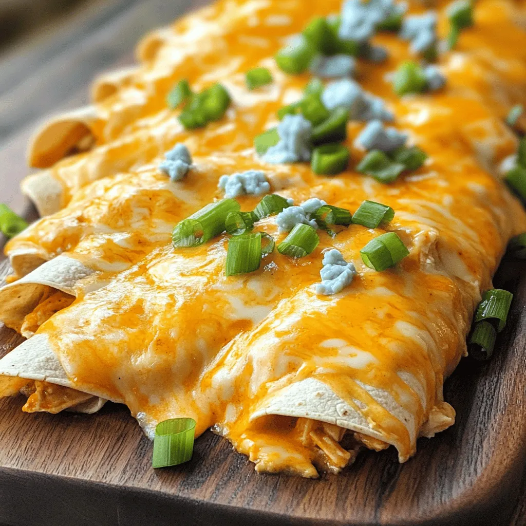 To make buffalo chicken enchiladas, you start with a few simple steps. First, gather your ingredients. You need cooked shredded chicken, buffalo sauce, cream cheese, cheddar cheese, ranch dressing, and flour tortillas. You can add blue cheese crumbles for extra flavor.