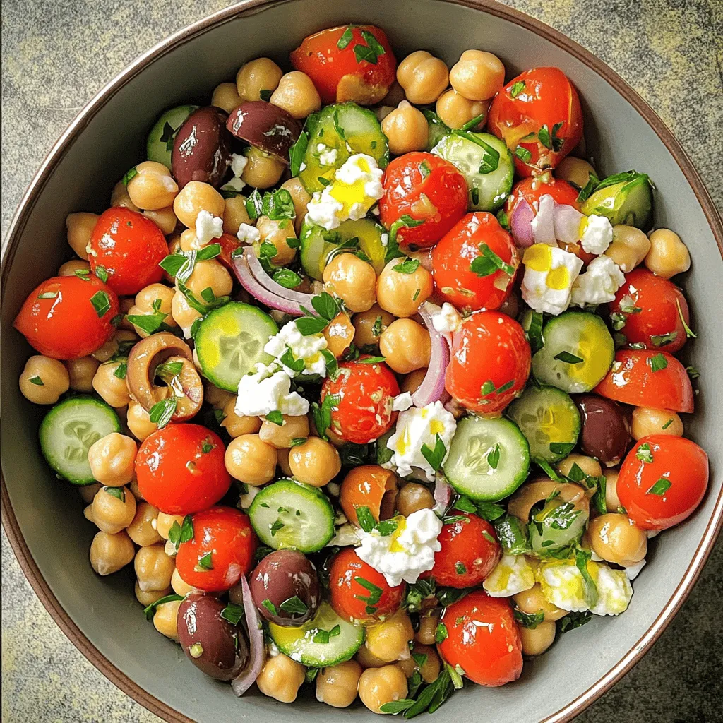 Mediterranean chickpea salad is bright and fresh. You will love its tasty mix of ingredients.