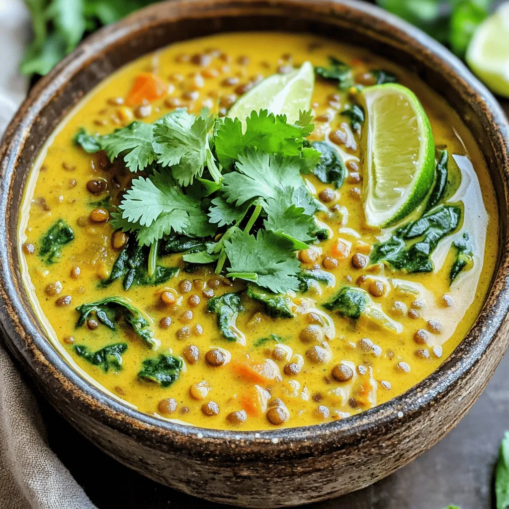 To create a rich and tasty creamy coconut curry lentil soup, you need a few key ingredients. The main star is lentils. I prefer using green or brown lentils. They hold their shape well and add a nice texture. You will also need coconut oil, which gives a lovely base flavor.