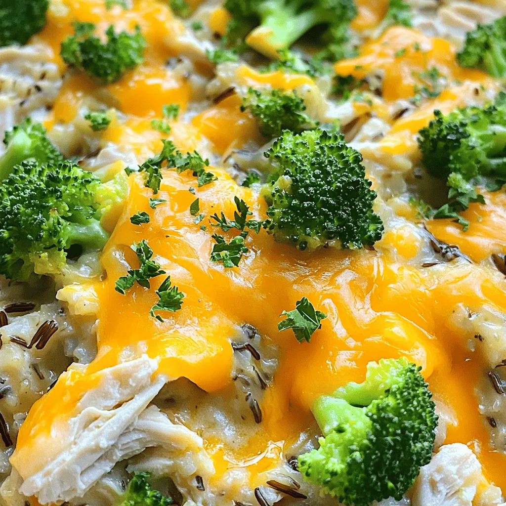 To make this cozy dish, you need key ingredients that bring flavor and texture. Here is what you will need: - 2 cups cooked wild rice - 2 cups cooked chicken, shredded or diced - 1 cup cremini mushrooms, sliced - 1 cup broccoli florets - 1 small onion, finely chopped - 2 cloves garlic, minced - 1 cup chicken broth - 1 cup heavy cream - 1 teaspoon dried thyme - 1 teaspoon paprika - Salt and pepper to taste - 1 cup shredded cheddar cheese - 1/2 cup Parmesan cheese, grated - 1 tablespoon olive oil