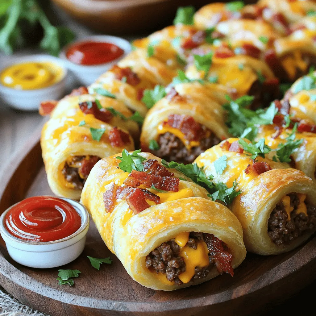 Bacon cheeseburger roll-ups are a fun twist on classic flavors. They combine beef, cheese, and bacon in a tasty dough wrap. You can make them for snacks or meals. This recipe is easy and quick to prepare.