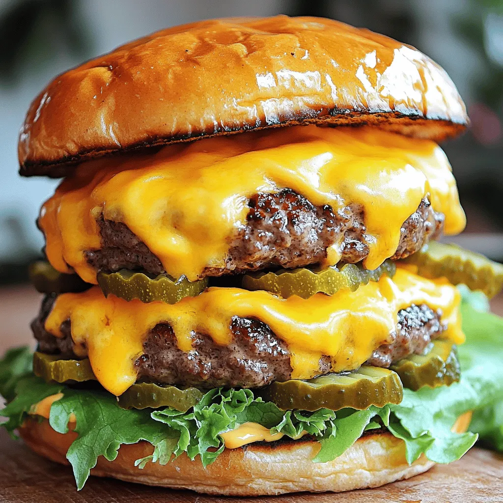 To make a double cheesy smash burger, you need a few key ingredients. Start with 1 lb of ground beef, using an 80/20 blend. This fat ratio gives the burger flavor and juiciness. Next, you’ll want 4 slices of American cheese and 4 slices of sharp cheddar cheese. This cheese combo melts well and adds rich flavor.