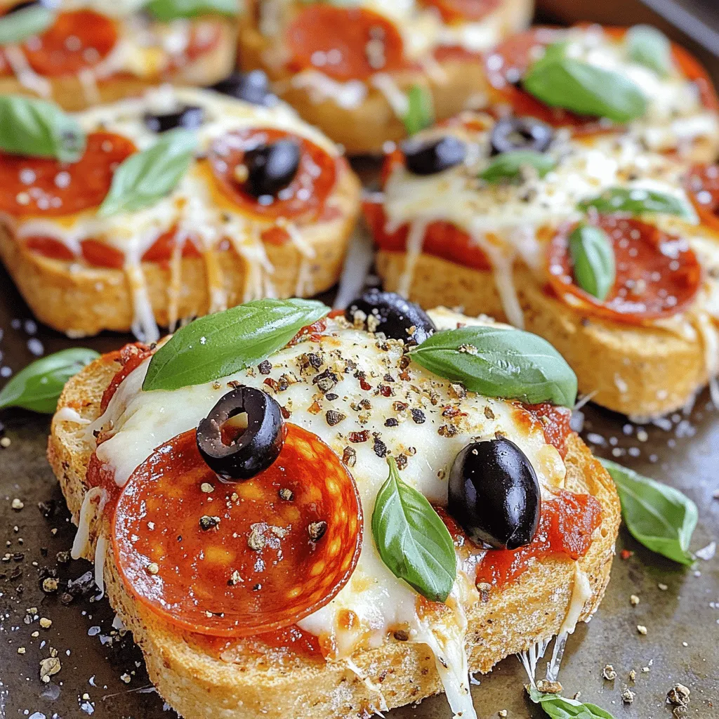To make these tasty pizza toasts, you will need: - 4 slices of thick-cut sourdough bread - 1 cup marinara sauce - 1 cup shredded mozzarella cheese - ½ cup sliced pepperoni - ¼ cup black olives, sliced - 1 teaspoon Italian seasoning - 1 teaspoon garlic powder - 2 tablespoons olive oil - Fresh basil leaves for garnish - Crushed red pepper flakes (optional, for extra heat)