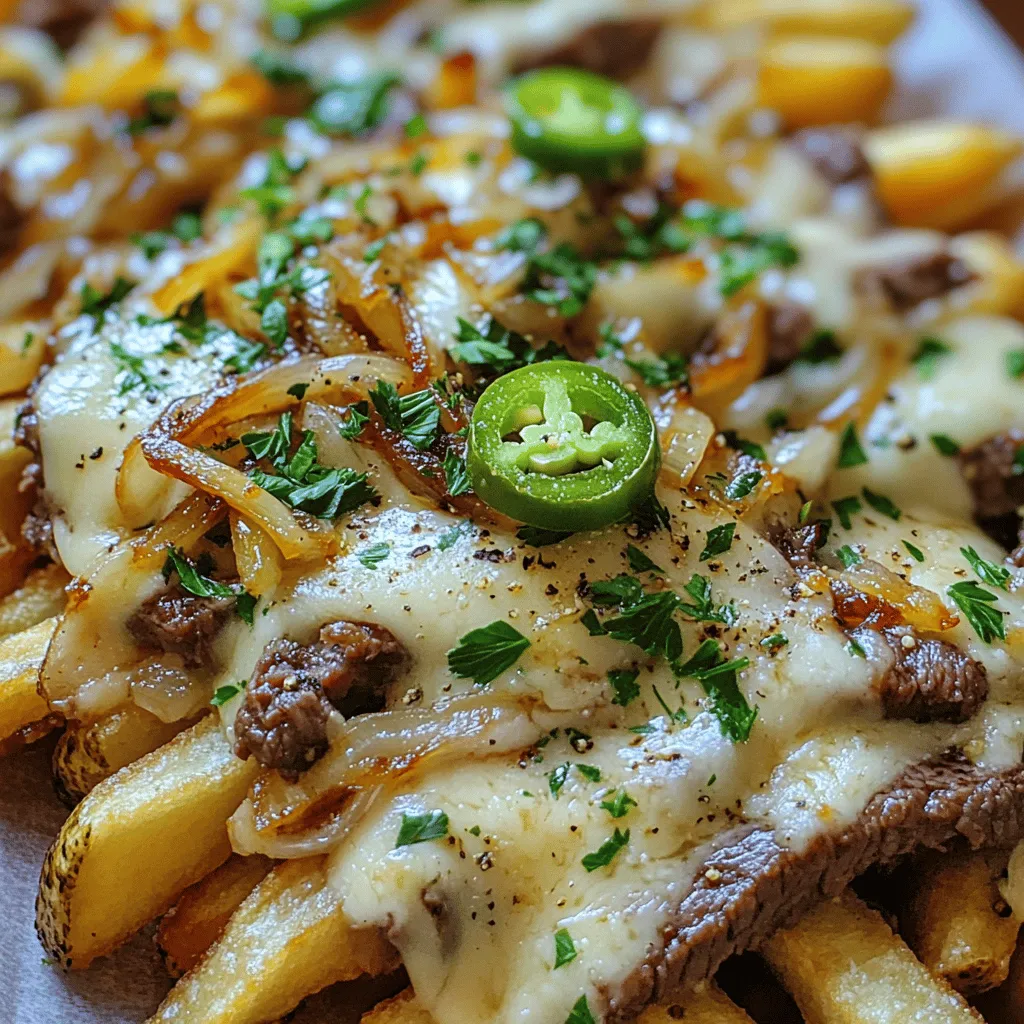 When making Philly cheesesteak fries, you need some key ingredients. First, the base is the fries. I love using large russet potatoes. They fry up crispy and hold the toppings well. You should cut them into thin strips, about 1/4 inch thick.