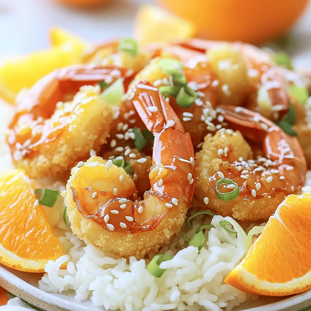 To make crispy orange shrimp, you need fresh shrimp and a few pantry staples. For the shrimp, choose one pound of large shrimp. Make sure they are peeled and deveined.